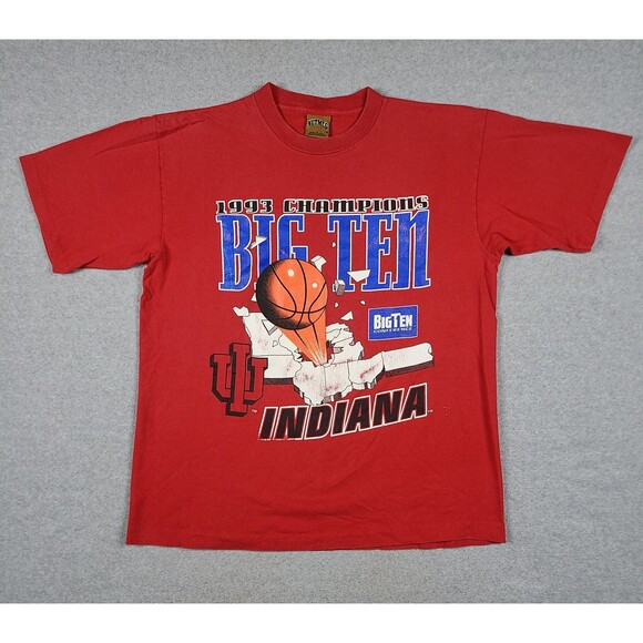 Vintage 1993 Big Ten Champions Indiana Hoosiers Basketball Red T-Shirt Size L - Picture 1 of 7